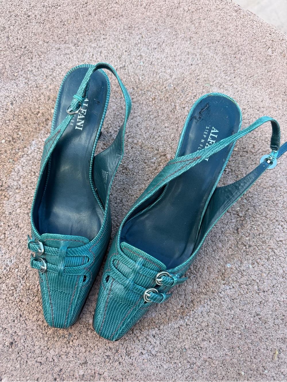 Alfani Teal Slingback Pointed-Toe Mules with Buckle Detail